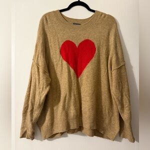 Vince Camuto Tan Crewneck Sweater with Red Heart
